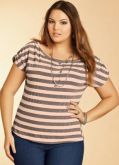 862252 Blusa Rosa Listrada Decote Canoa