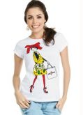 1203873 Camiseta Baby Look Branca com Estampa