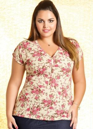 1251242 Blusa Feminina com Estampa de Flores Bege